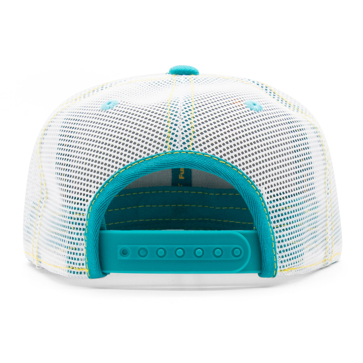 Back view of the Kids Axolotl Hat, showing white mesh panels and an adjustable closure.