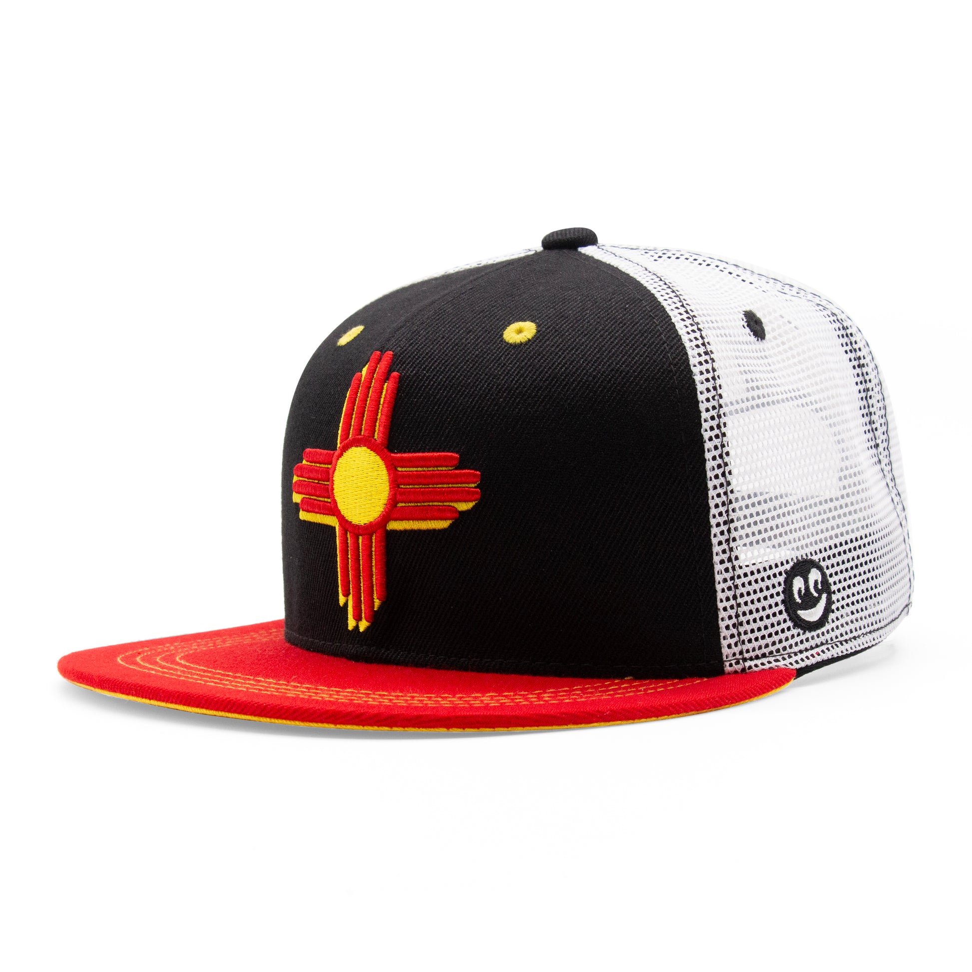 Adult New Mexico Zia Flat Bill Hat - Black/Red - Angled