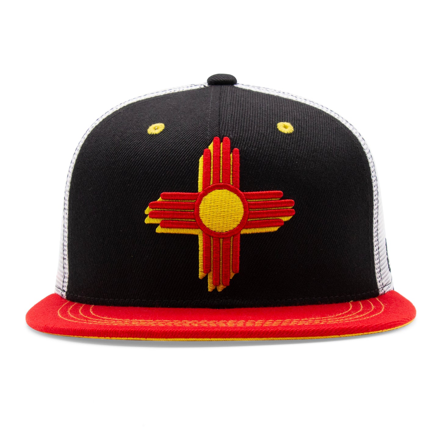 Adult New Mexico Zia Flat Bill Hat - Black/Red - Front