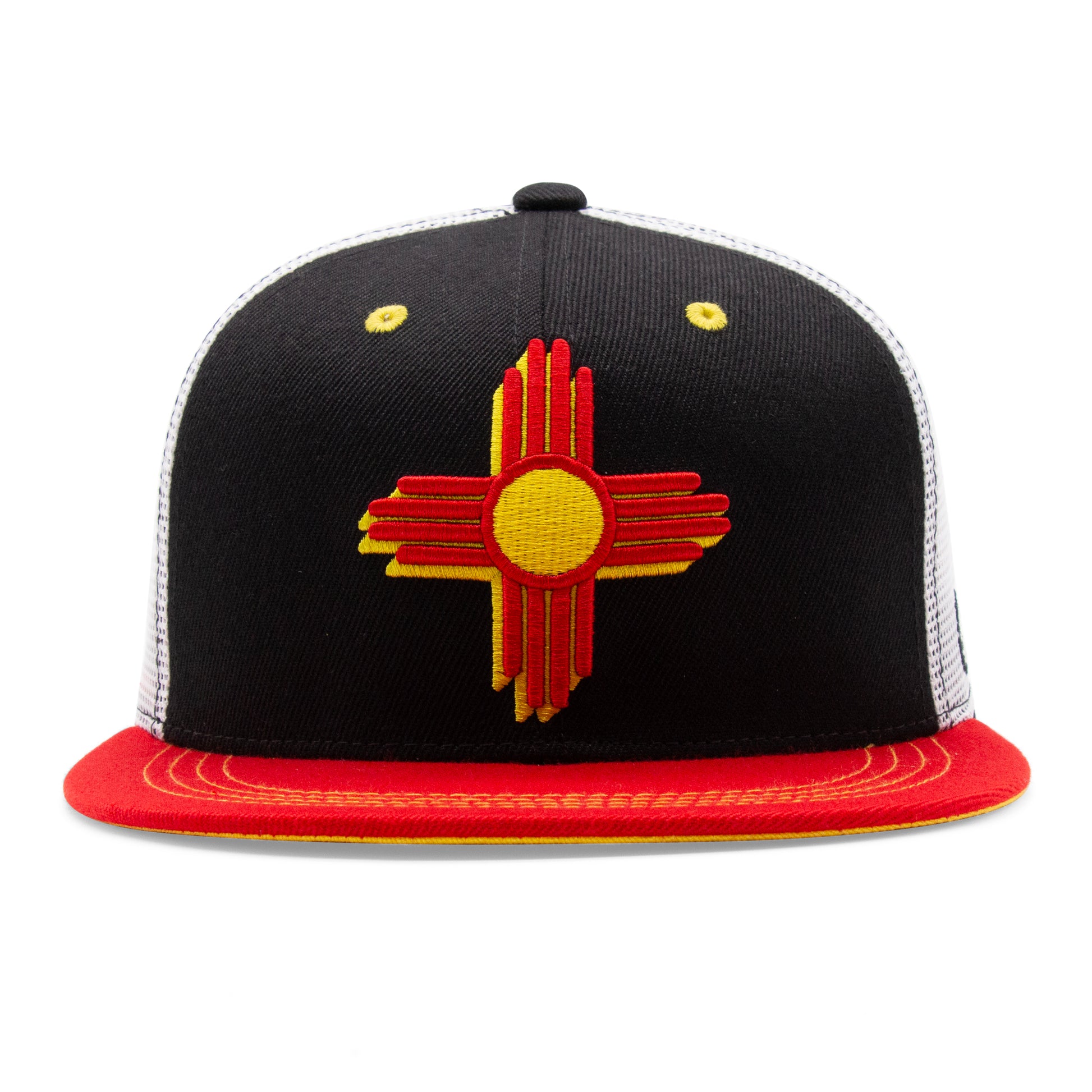 Adult New Mexico Zia Flat Bill Hat - Black/Red - Front