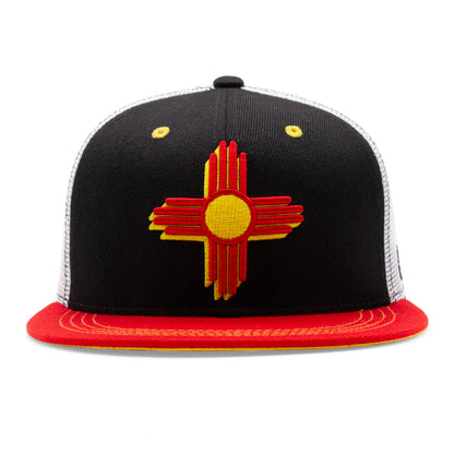 Adult New Mexico Zia Flat Bill Hat - Black/Red - Front