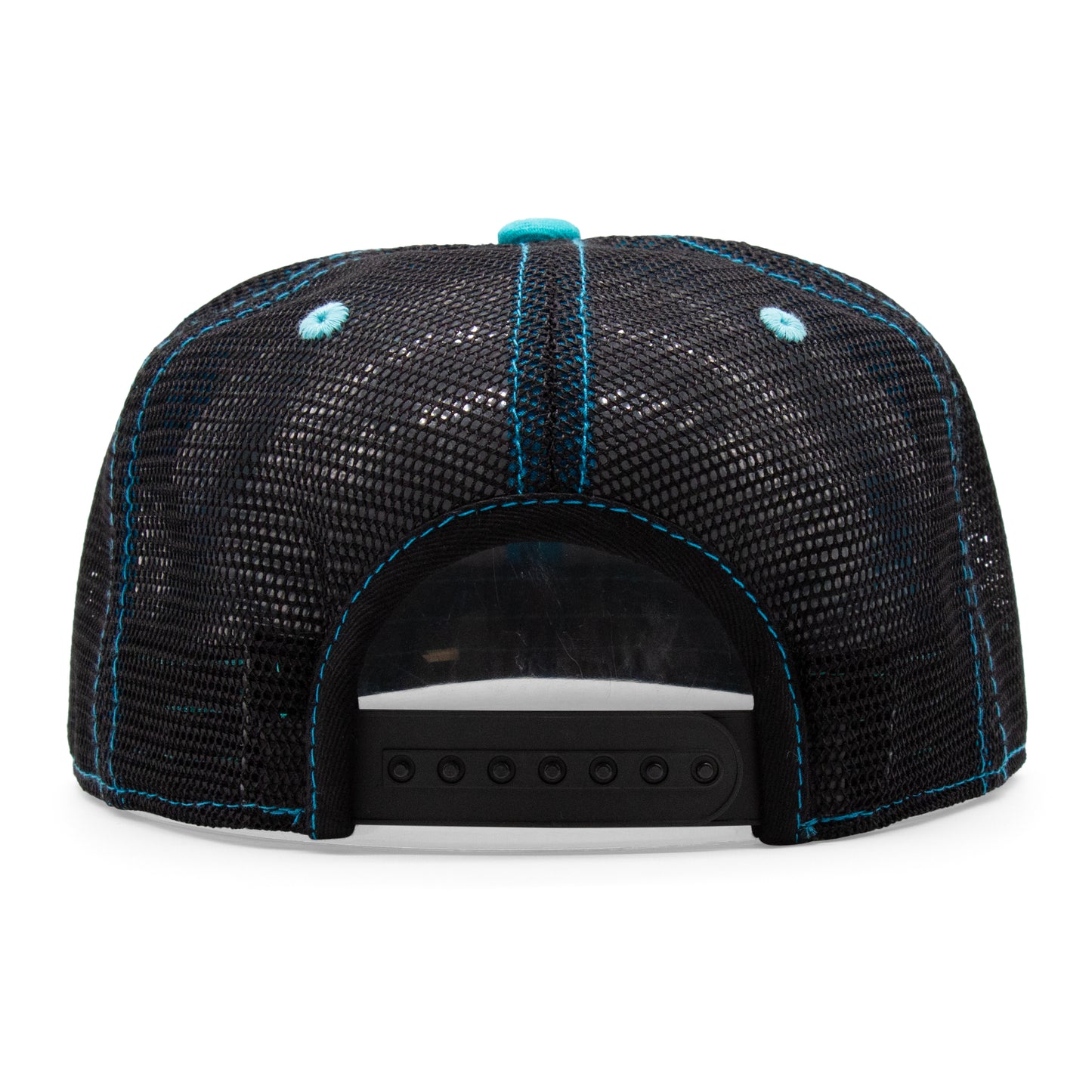 Adult New Mexico Zia Flat Bill Hat - Black/Turquoise - Back
