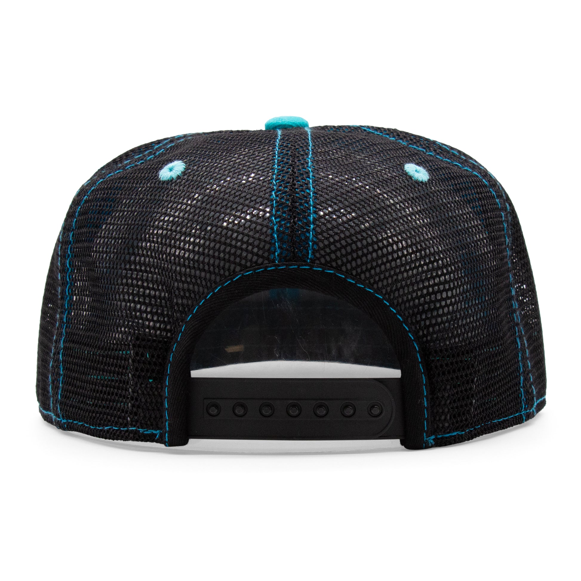 Adult New Mexico Zia Flat Bill Hat - Black/Turquoise - Back