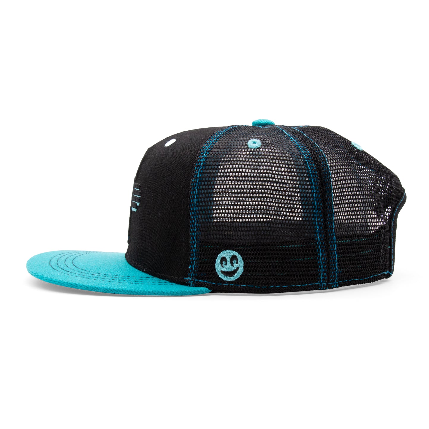 Adult New Mexico Zia Flat Bill Hat - Black/Turquoise - Left Side