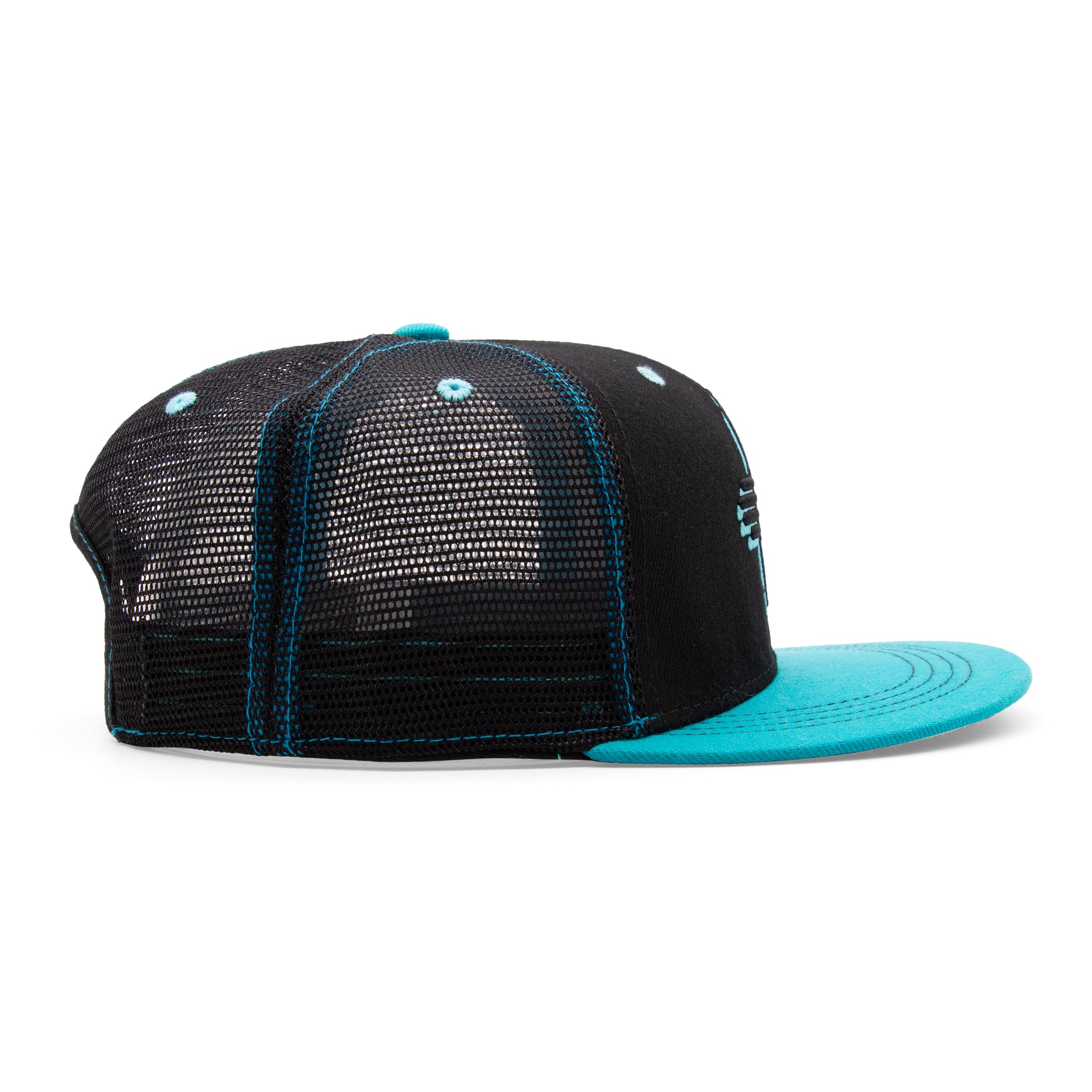 Adult New Mexico Zia Flat Bill Hat - Black/Turquoise - Right Side