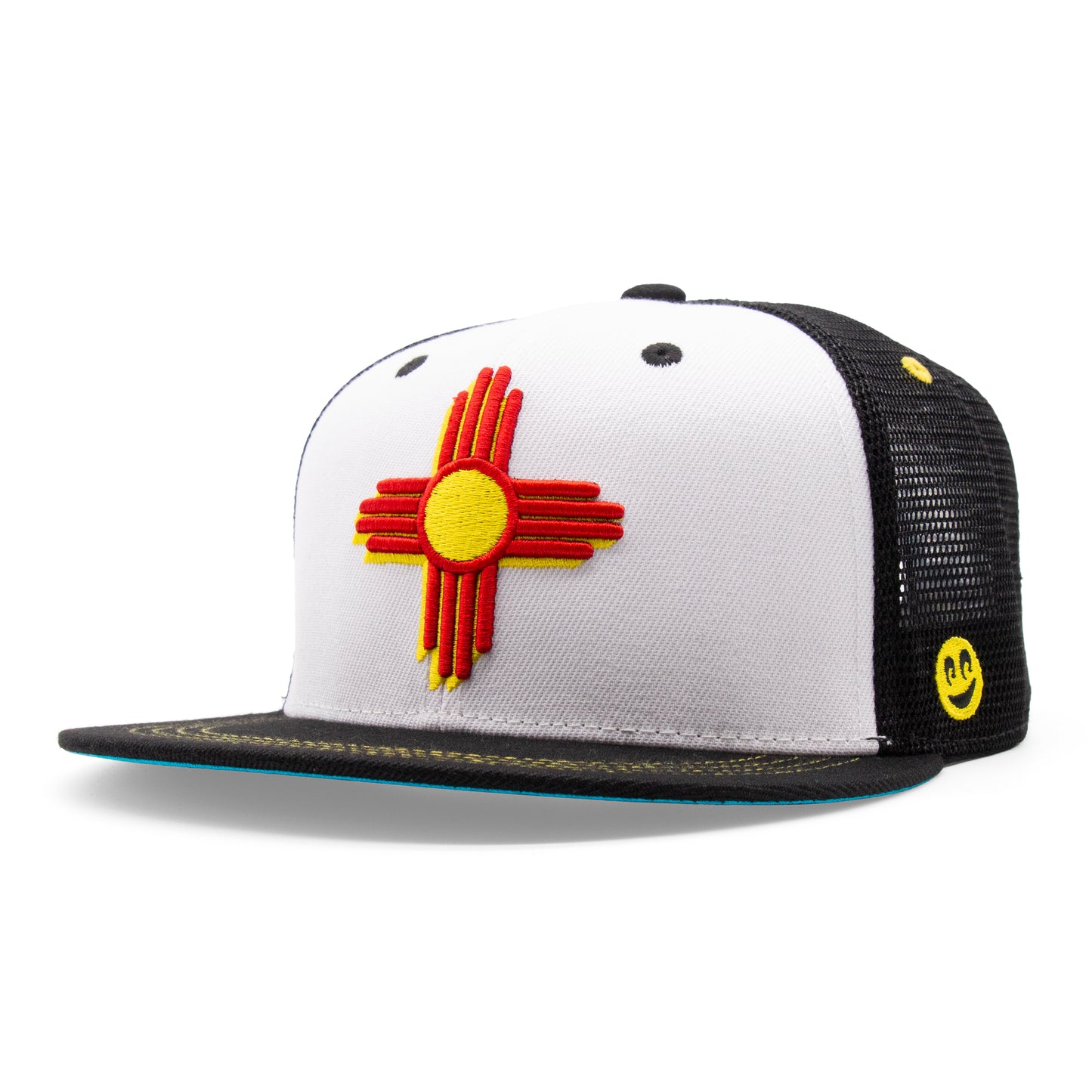 Adult New Mexico Zia Flat Bill Hat - Black/White - Angled