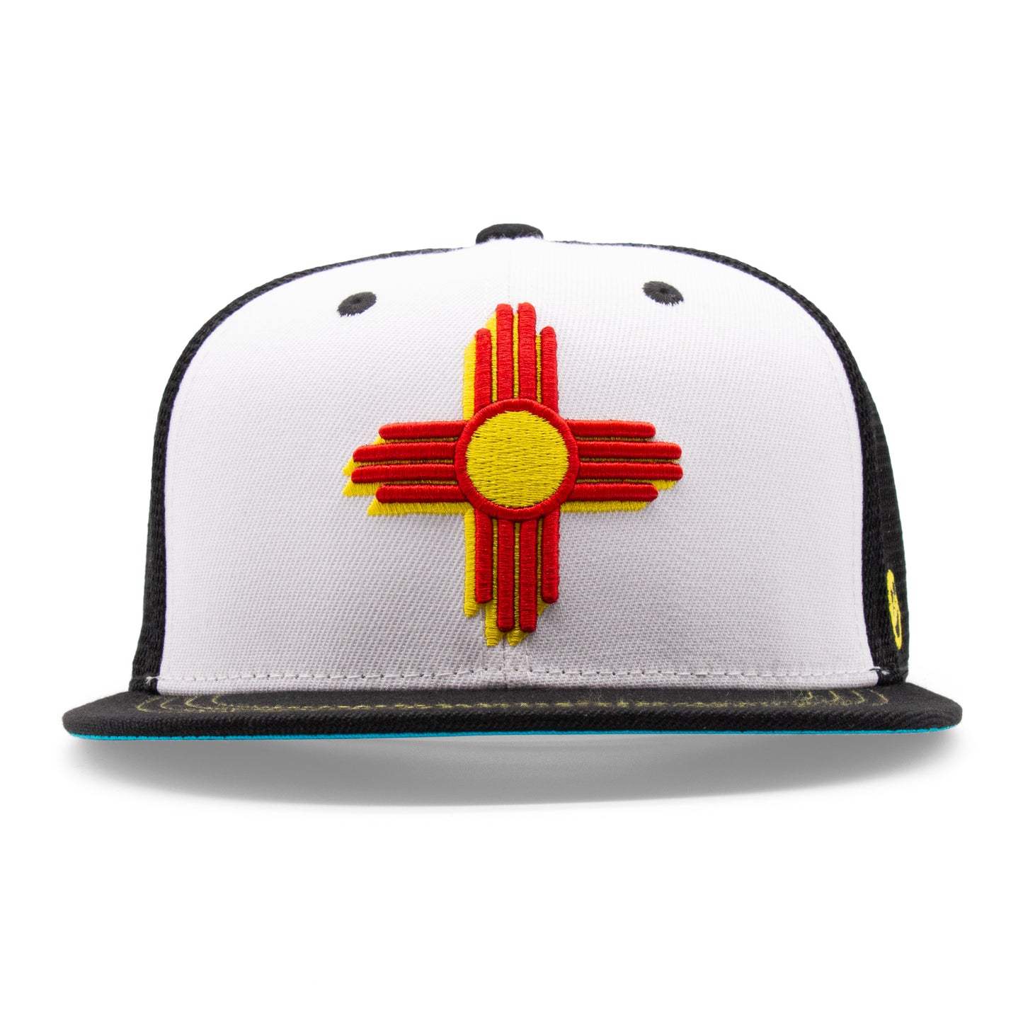 Adult New Mexico Zia Flat Bill Hat - Black/White - Front
