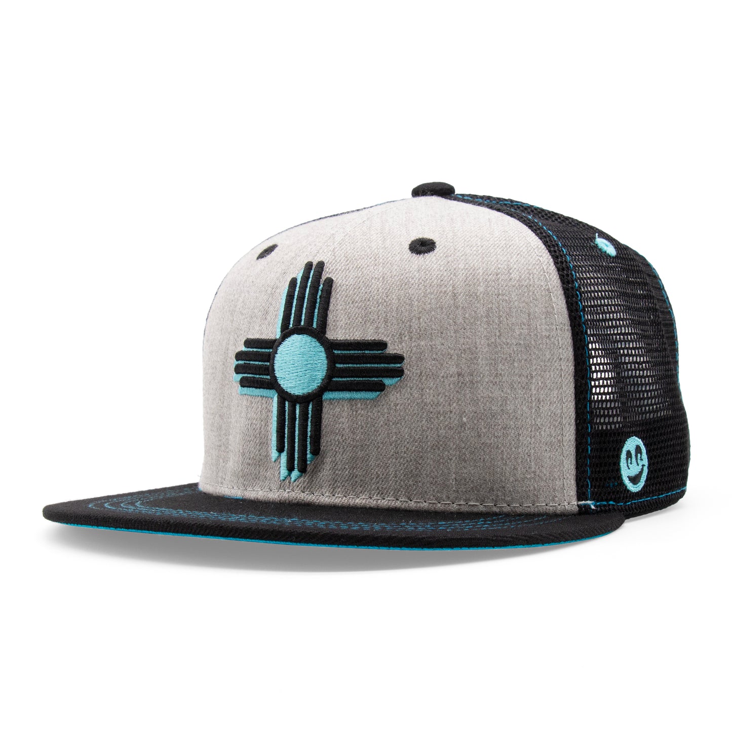 Adult New Mexico Zia Flat Bill Hat - Grey/Black - Angled