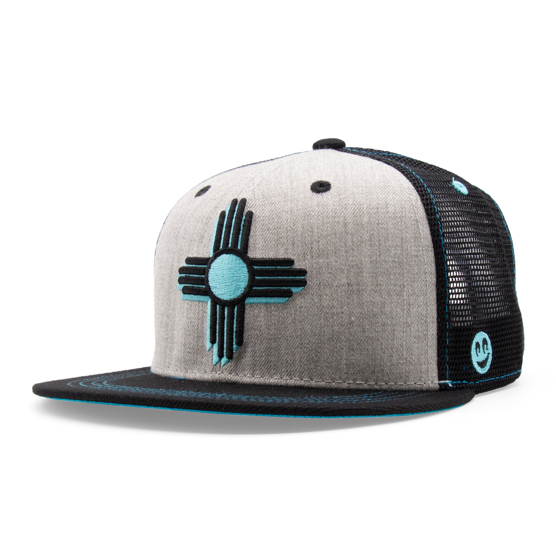 Adult New Mexico Zia Flat Bill Hat - Grey/Black - Angled