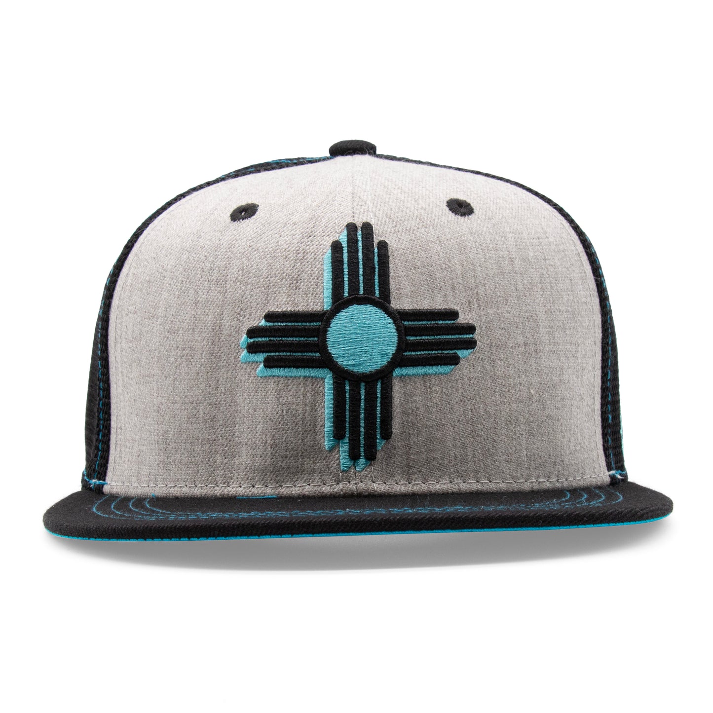 Adult New Mexico Zia Flat Bill Hat - Grey/Black - Front