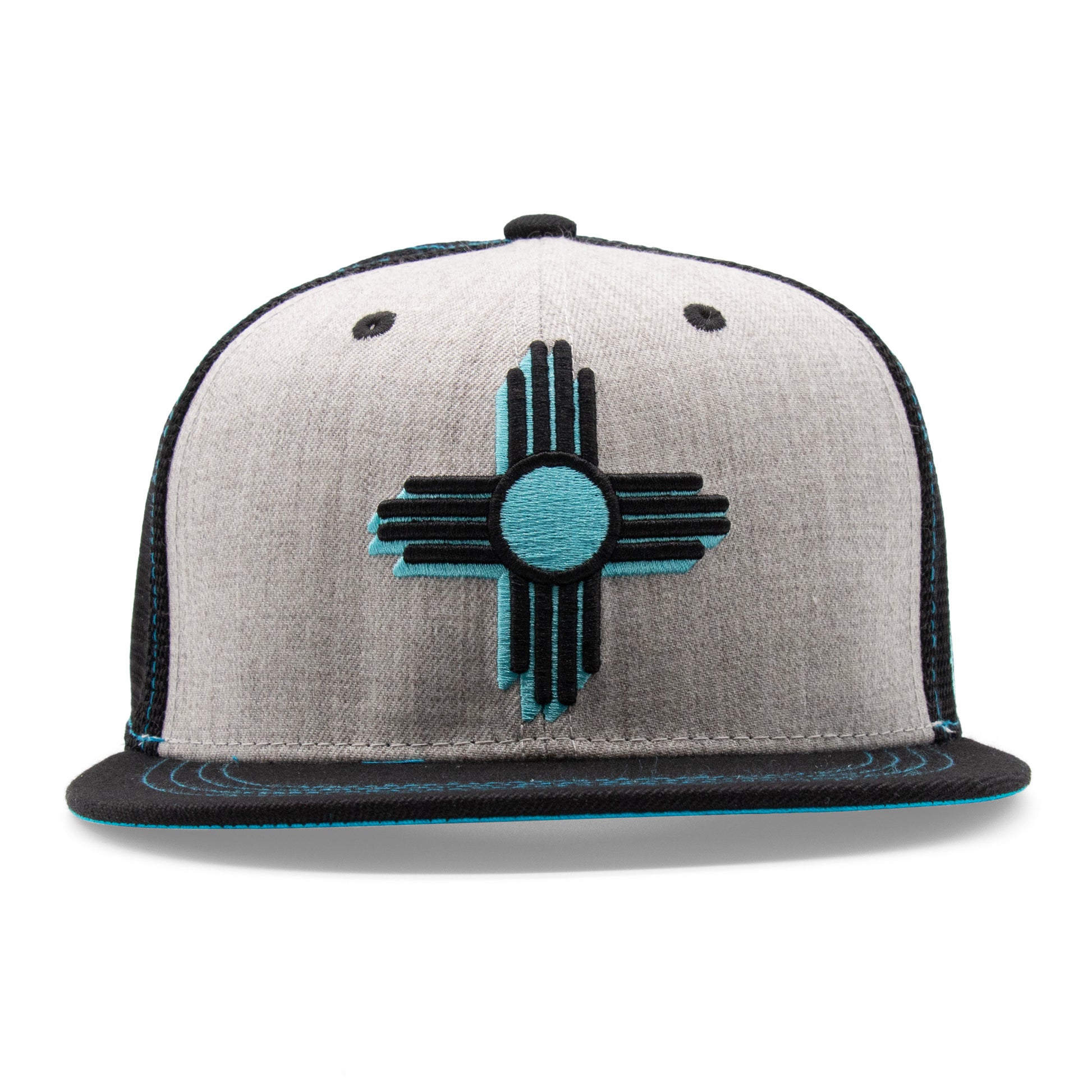 Adult New Mexico Zia Flat Bill Hat - Grey/Black - Front