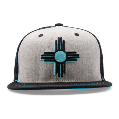 Adult New Mexico Zia Flat Bill Hat - Grey/Black - Front