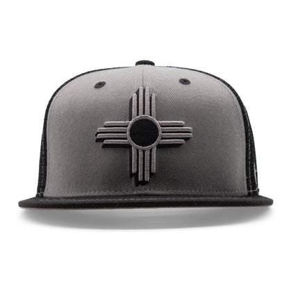 Adult New Mexico Zia Flat Bill Hat - Heather/Black - Front