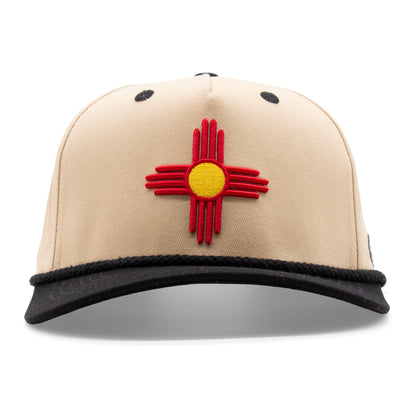Adult New Mexico Zia Tan/Black Curved Bill Hat
