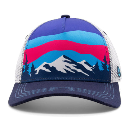 Kids Mountain Tree Tops Curved Bill Hat navy front view