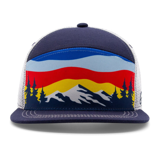 Kids Mountain Tree Tops Camper Hat royal front view