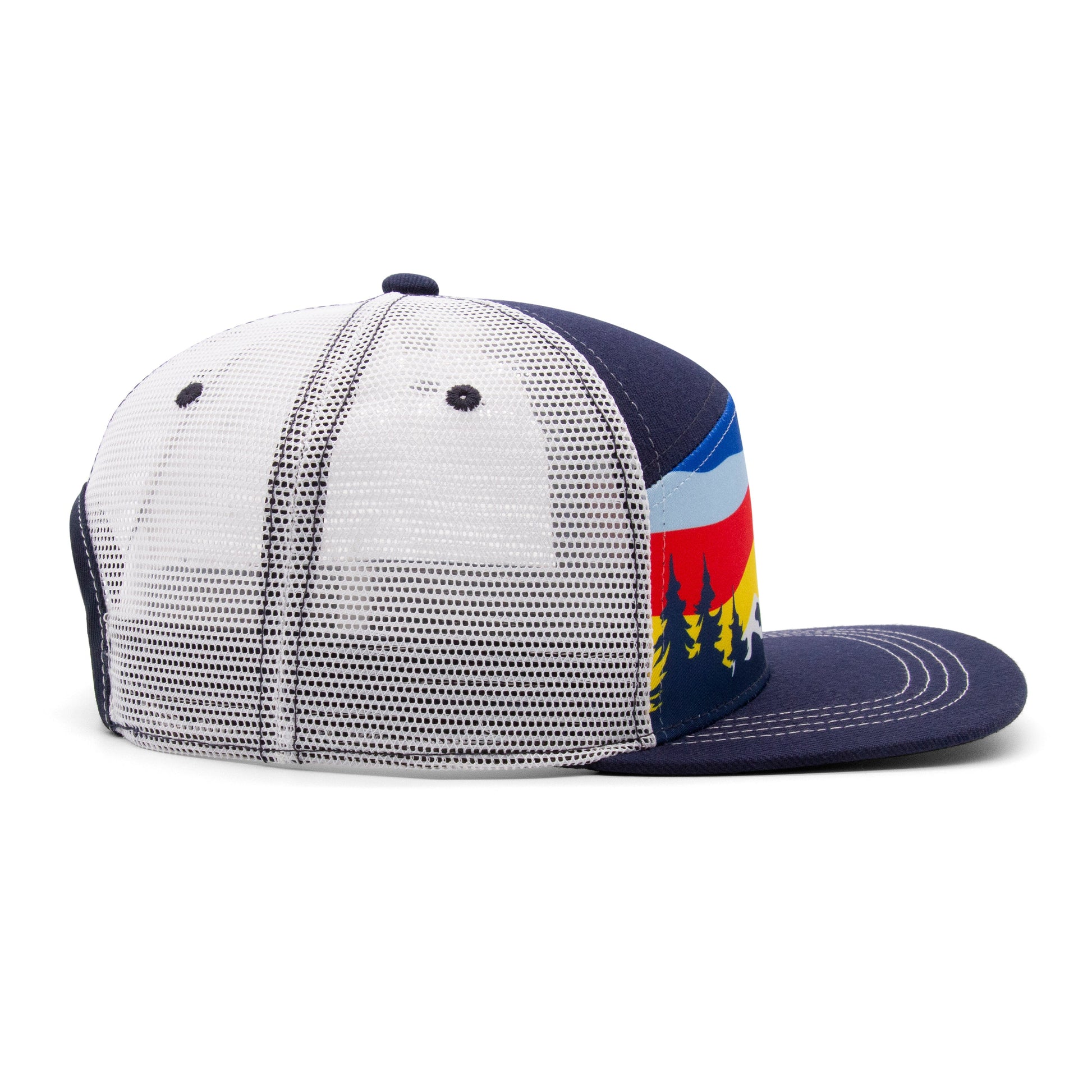 Kids Mountain Tree Tops Camper Hat royal angled back view