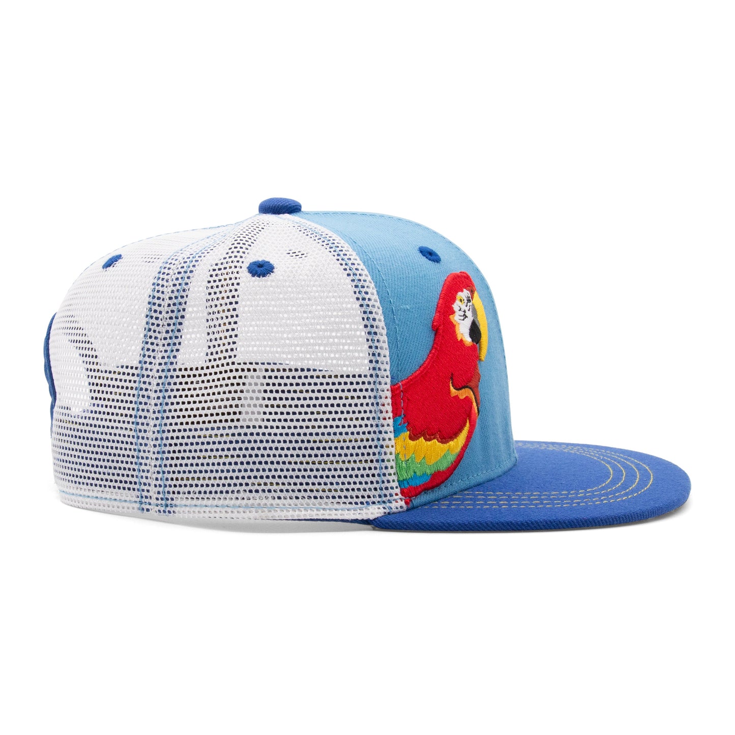 Kids Parrot Flat Bill Hat royal angled back view
