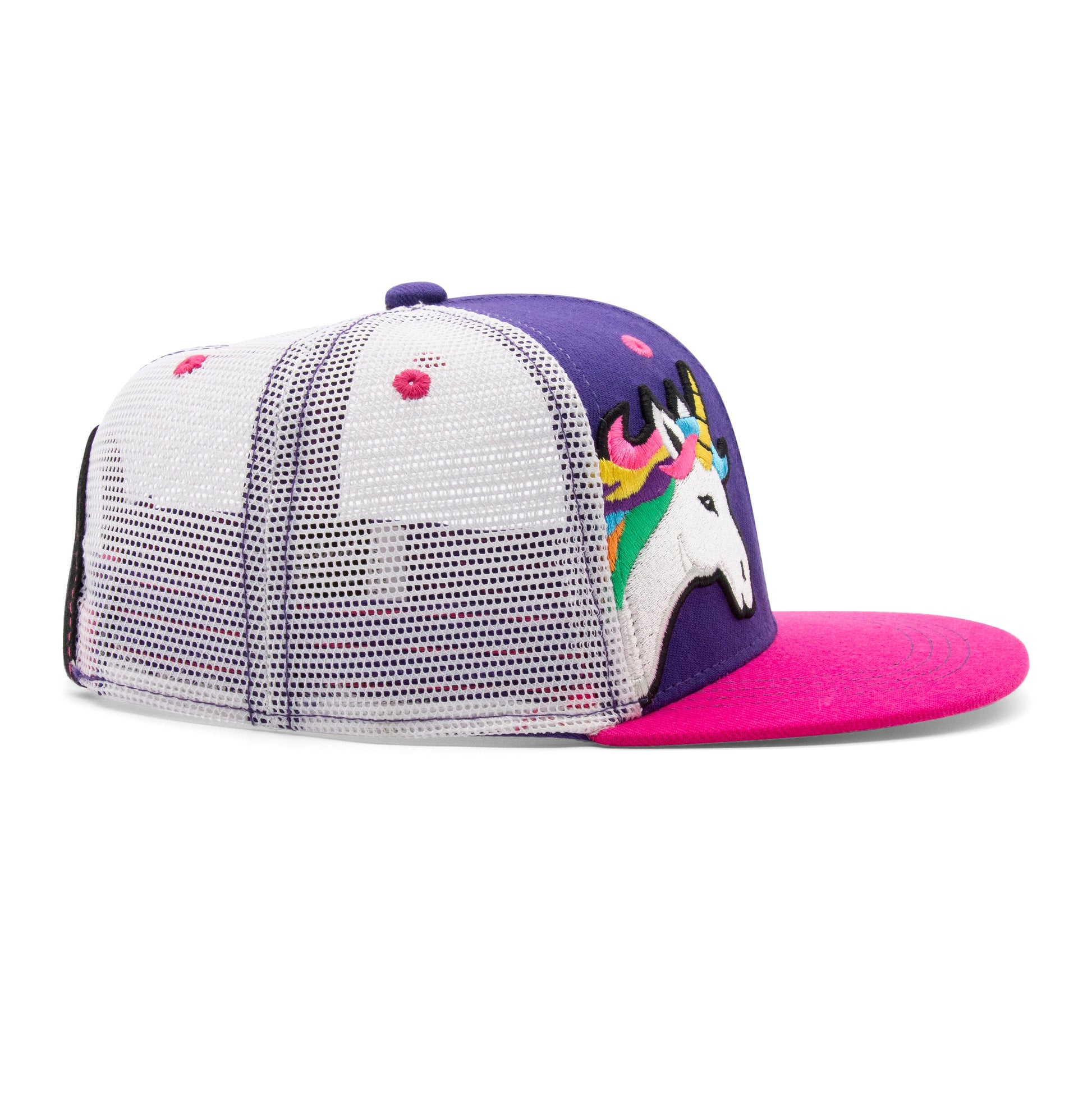 Kids Unicorn Flat Bill Hat royal angled back view