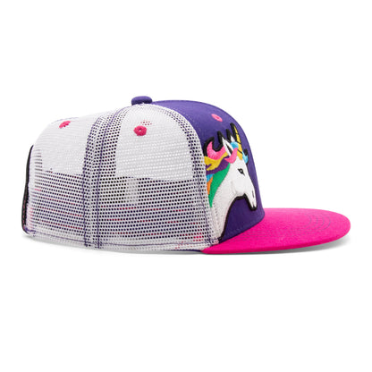 Kids Unicorn Flat Bill Hat royal angled back view