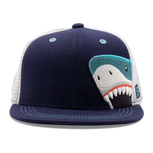 Kids Shark Flat Bill Hat royal front view
