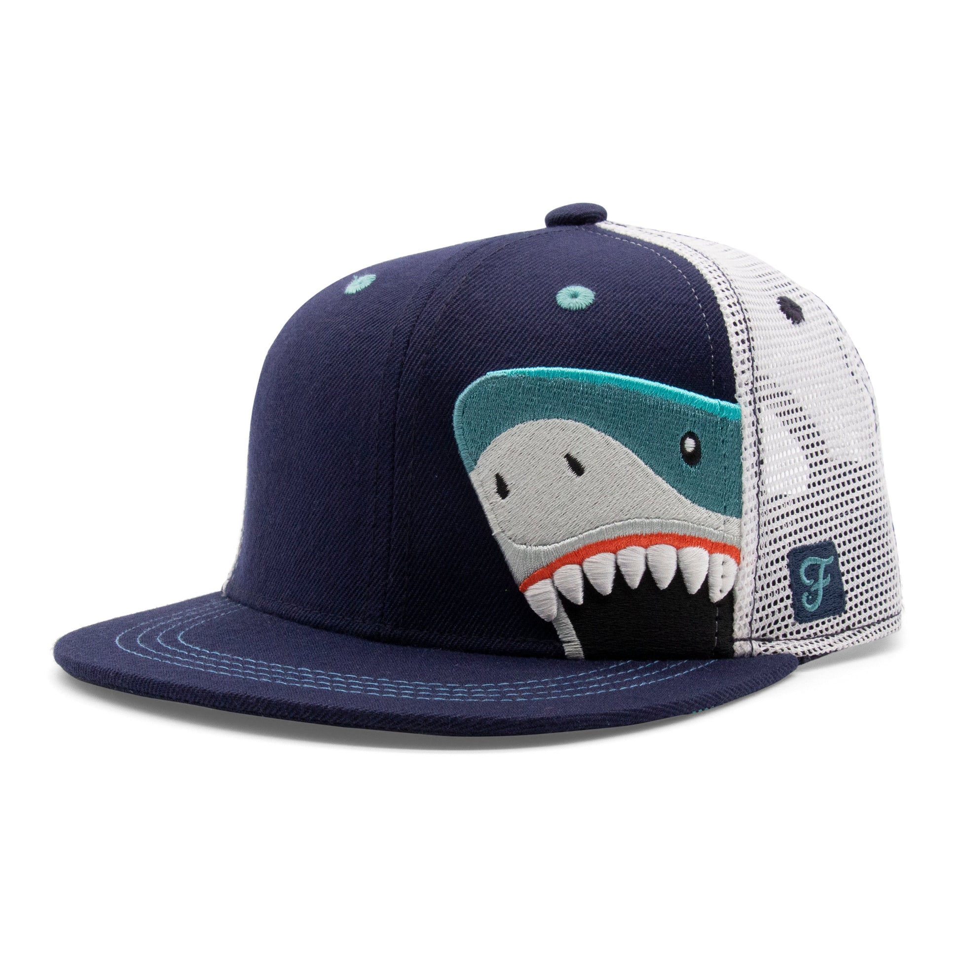 Kids Shark Flat Bill Hat royal left side view