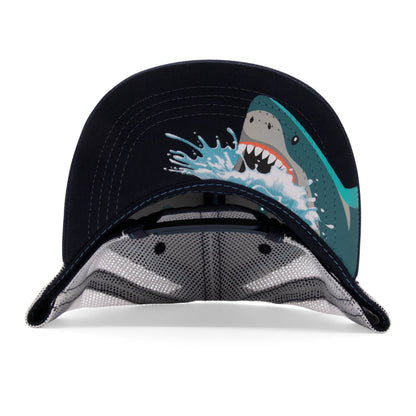 Kids Shark Flat Bill Hat royal under-brim view