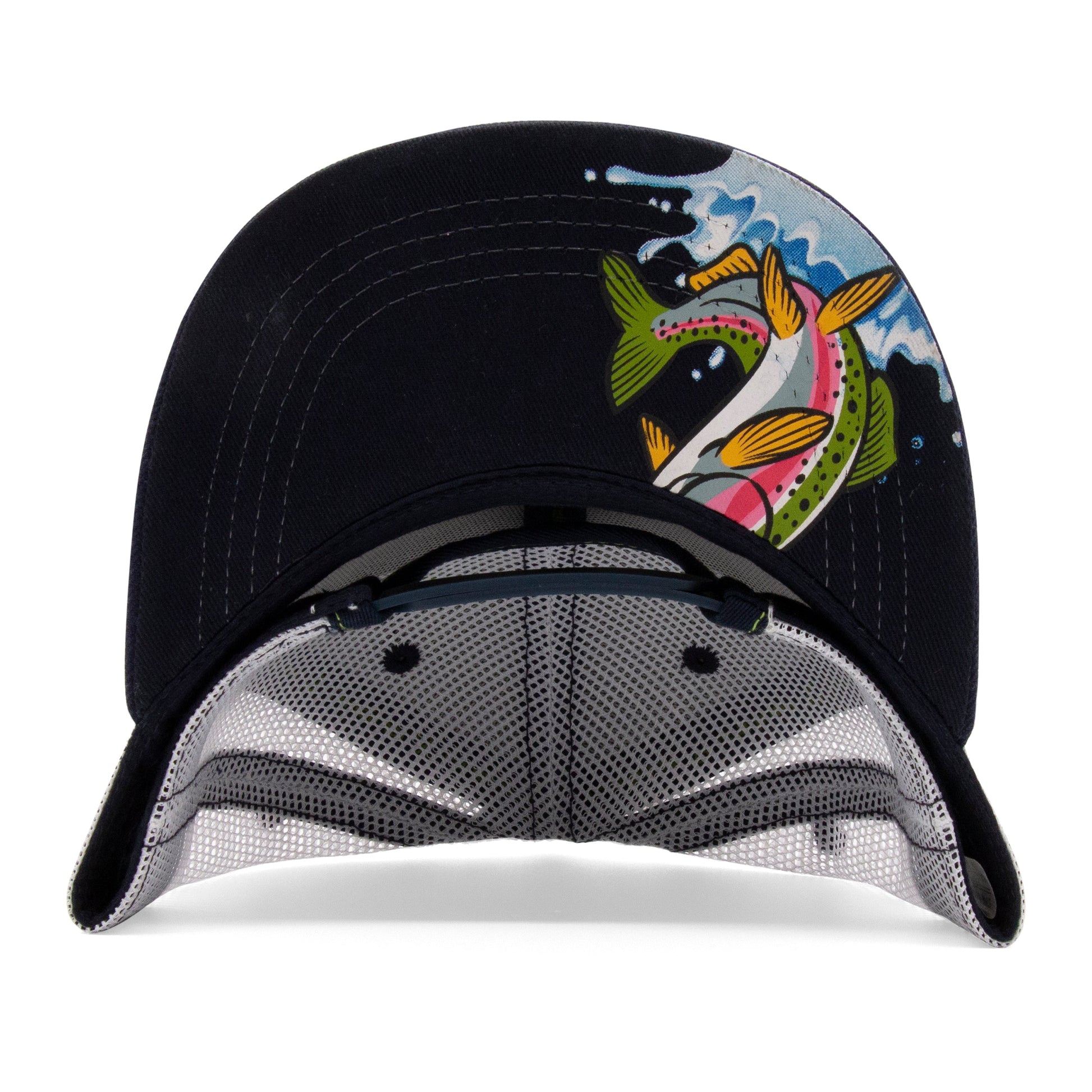 Adult Trout Flat Bill Hat royal under-brim view