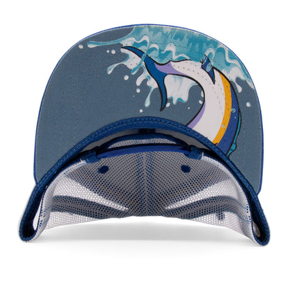Kids Marlin Flat Bill Hat royal under-brim view