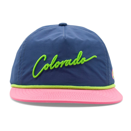 Adult Colorado Script Rope Hat navy front view