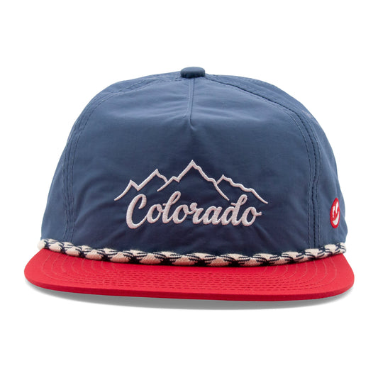 Kids Colorado Mountain Peaks Rope Hat navy front view