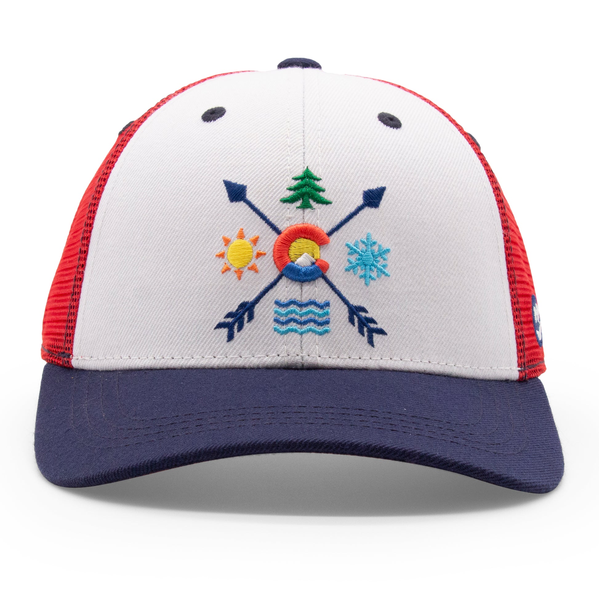 Kids Colorado All Seasons Curved Bill Hat red front view