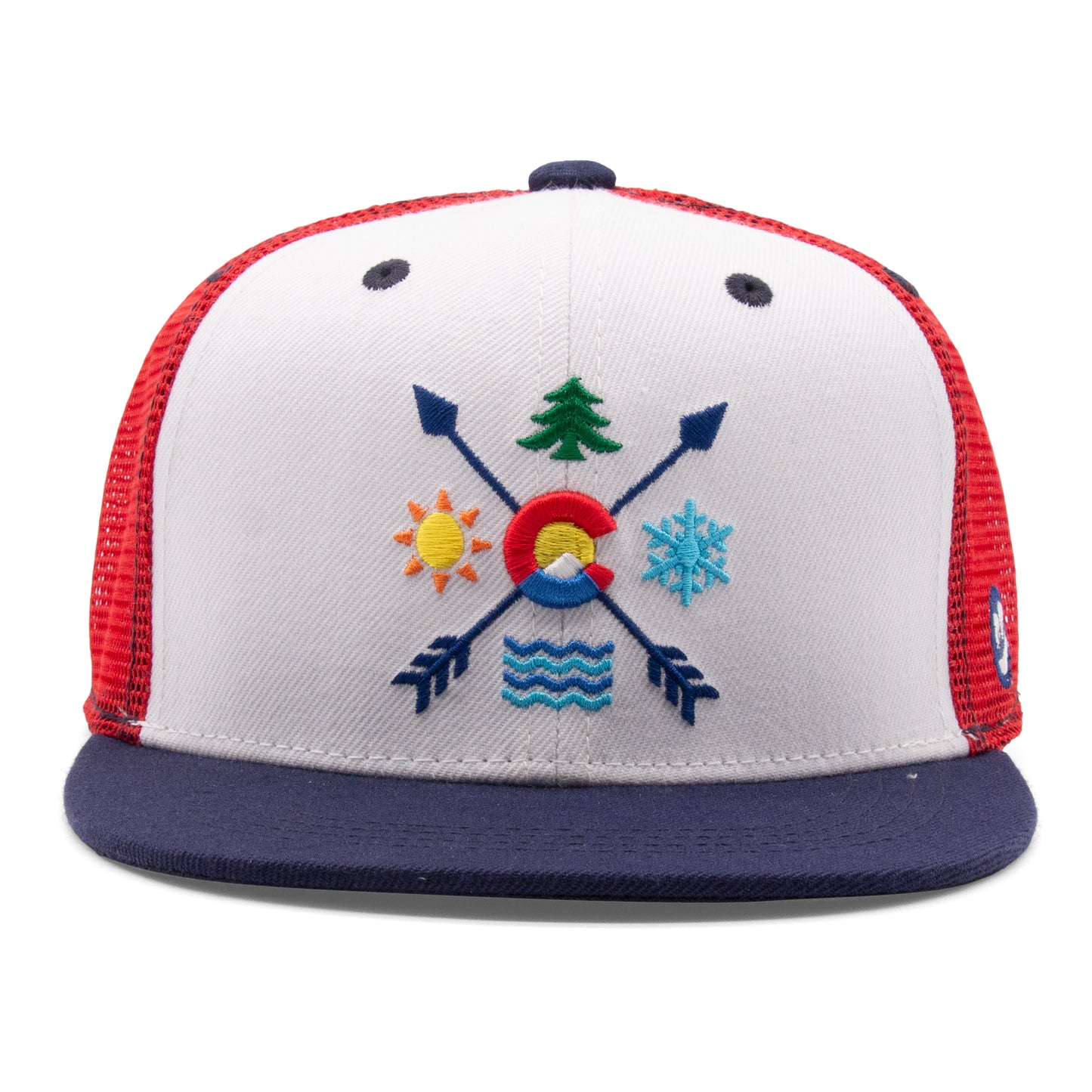 Kids Colorado All Seasons Flat Bill Hat red front view