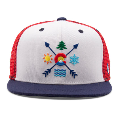 Kids Colorado All Seasons Flat Bill Hat red front view
