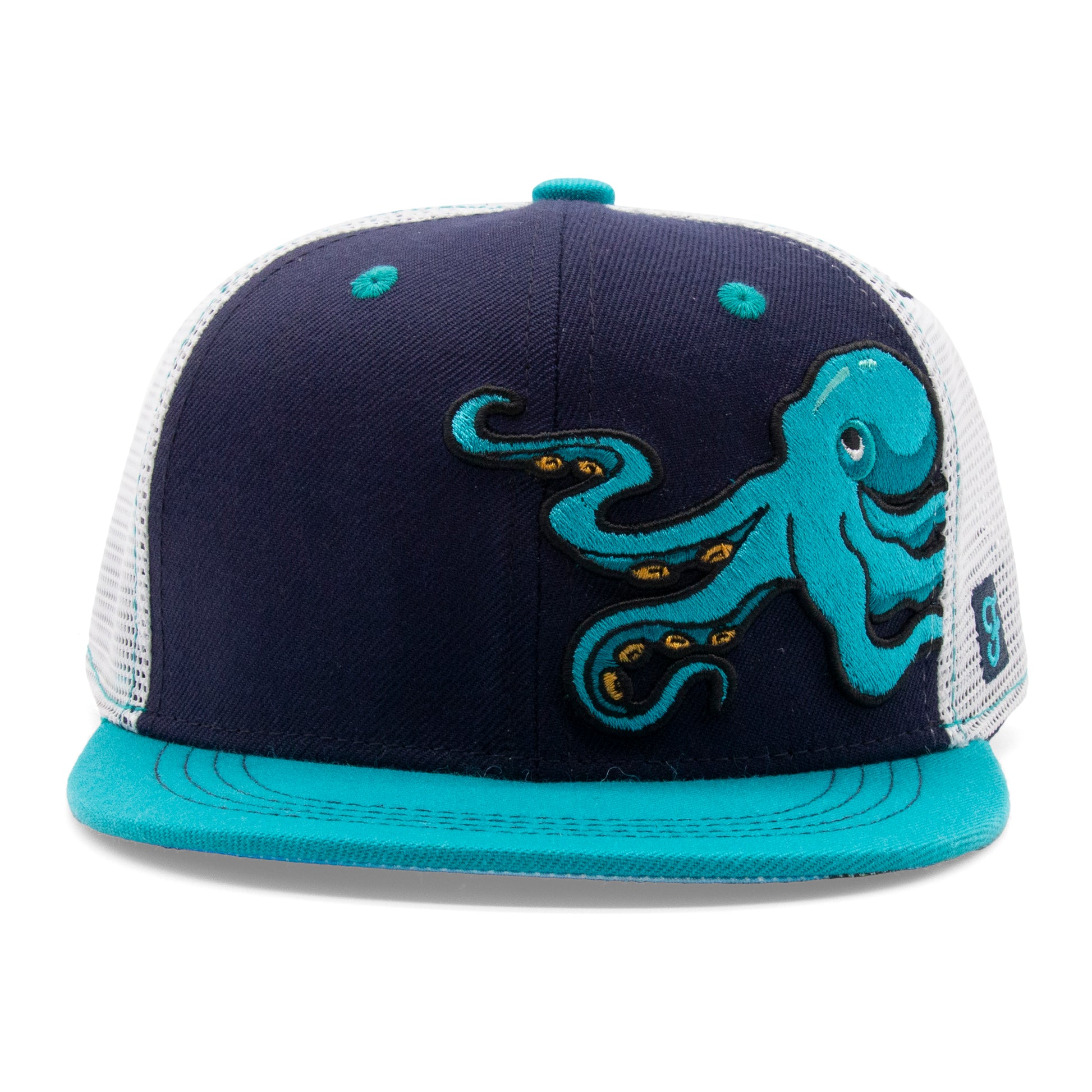 Kids Octopus Flat Bill Hat royal front view
