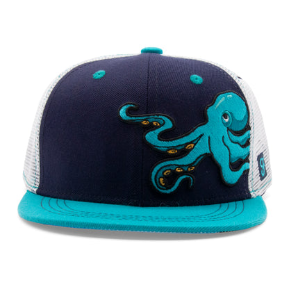Kids Octopus Flat Bill Hat royal front view