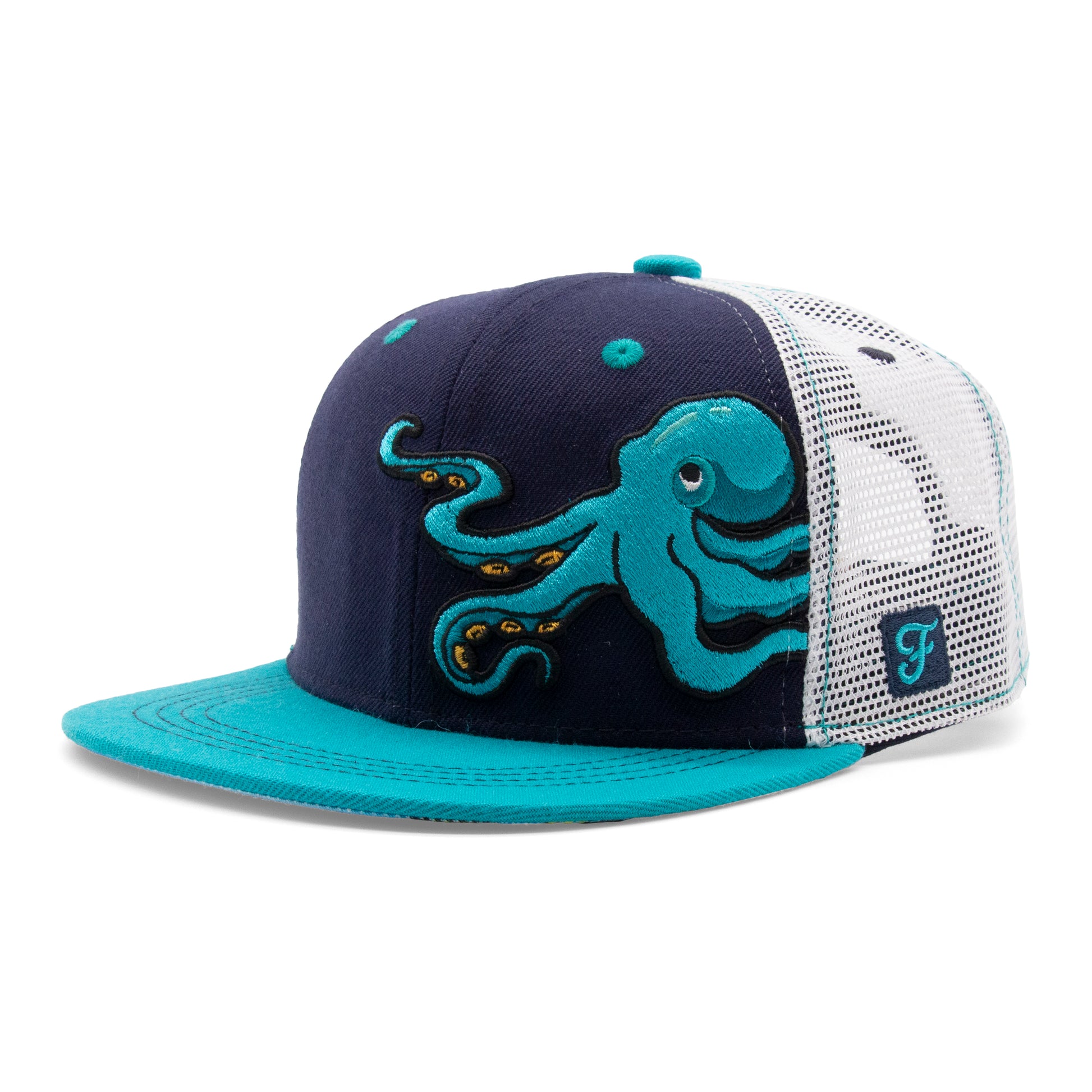 Kids Octopus Flat Bill Hat royal under-brim view