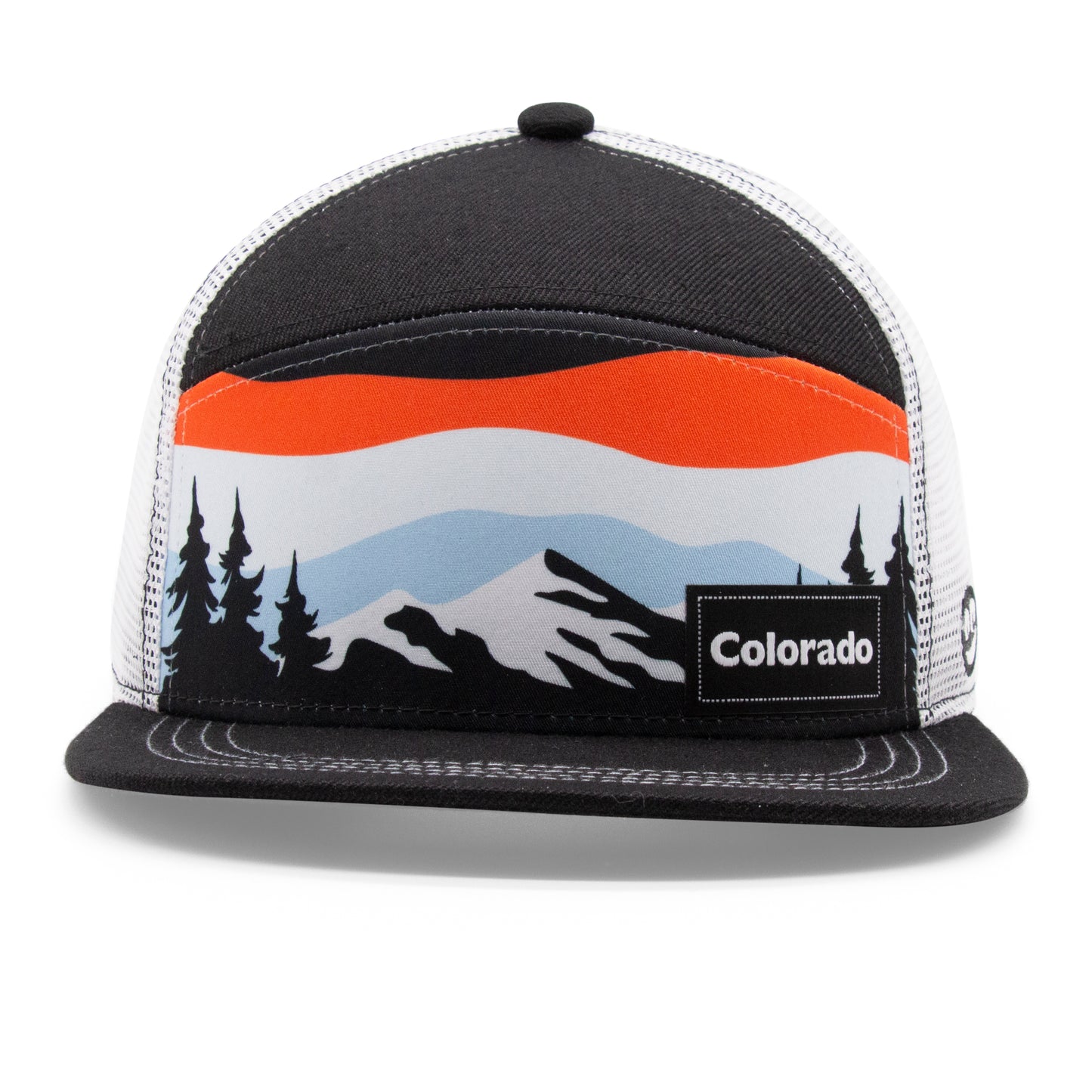 Adult Colorado Mountain Tree Tops Camper Hat black front view