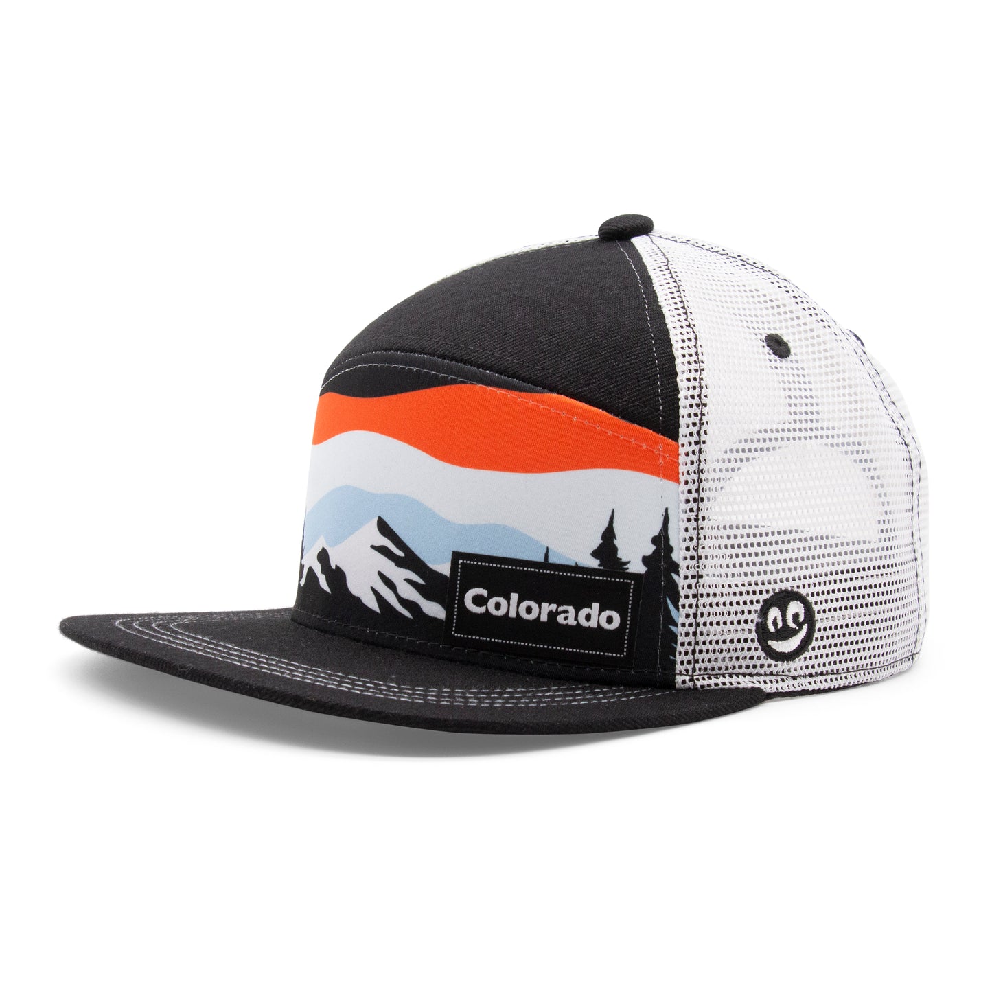 Adult Colorado Mountain Tree Tops Camper Hat navy front view