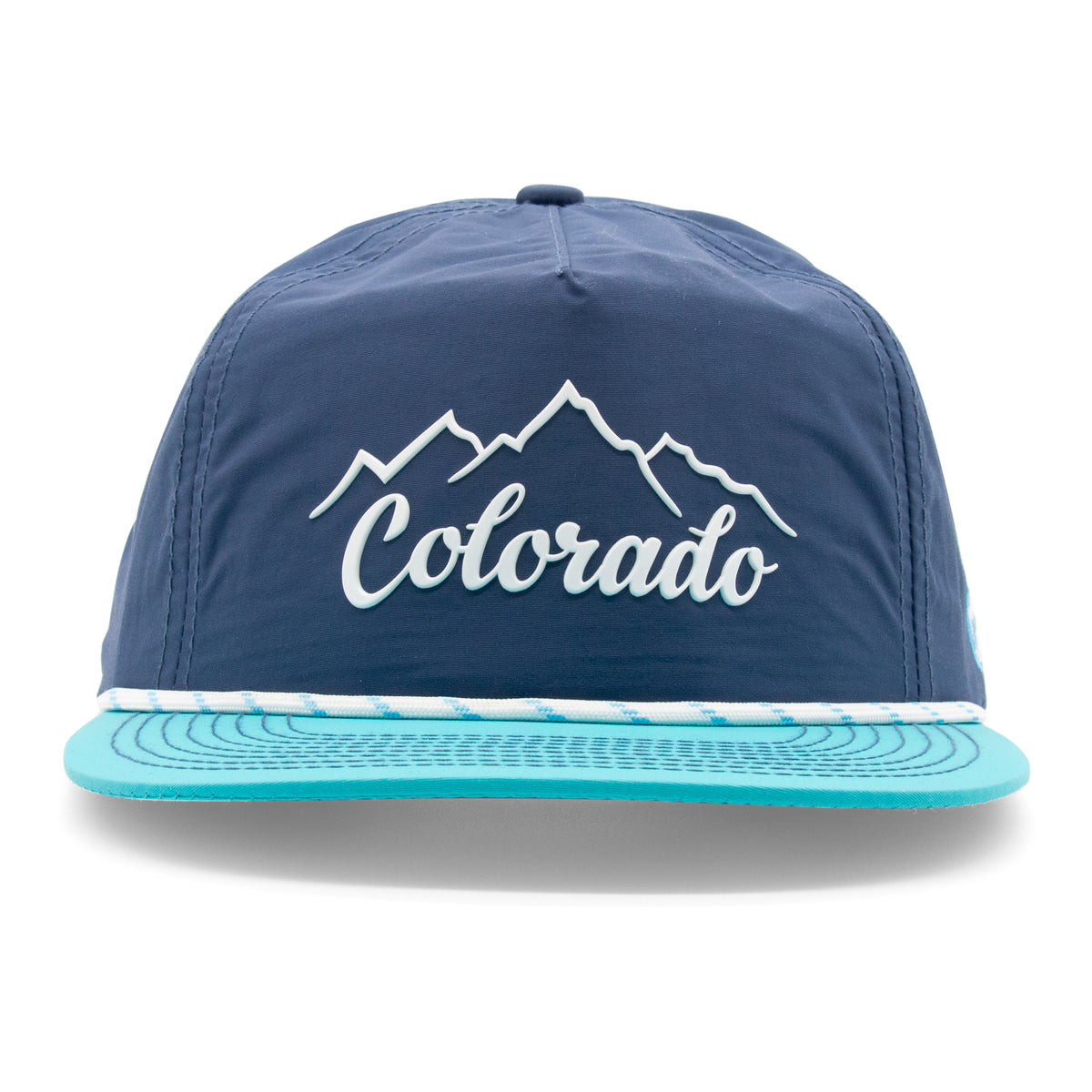 Adult Colorado Mountain Peaks Rope Hat - Light Blue Front