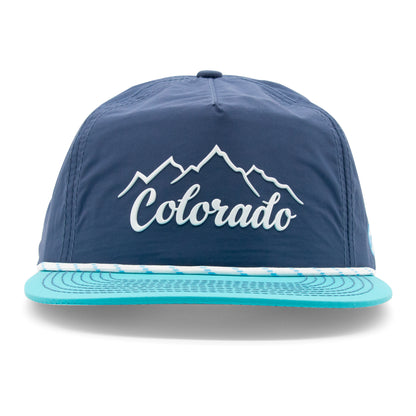 Adult Colorado Mountain Peaks Rope Hat - Light Blue Front