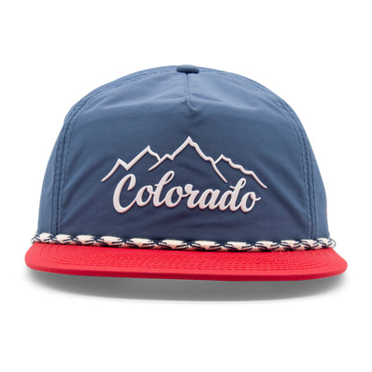 Adult Colorado Mountain Peaks Rope Hat - Navy Front