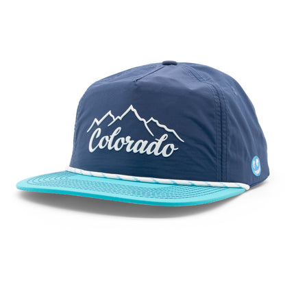 Adult Colorado Mountain Peaks Rope Hat - Light Blue Side Angle