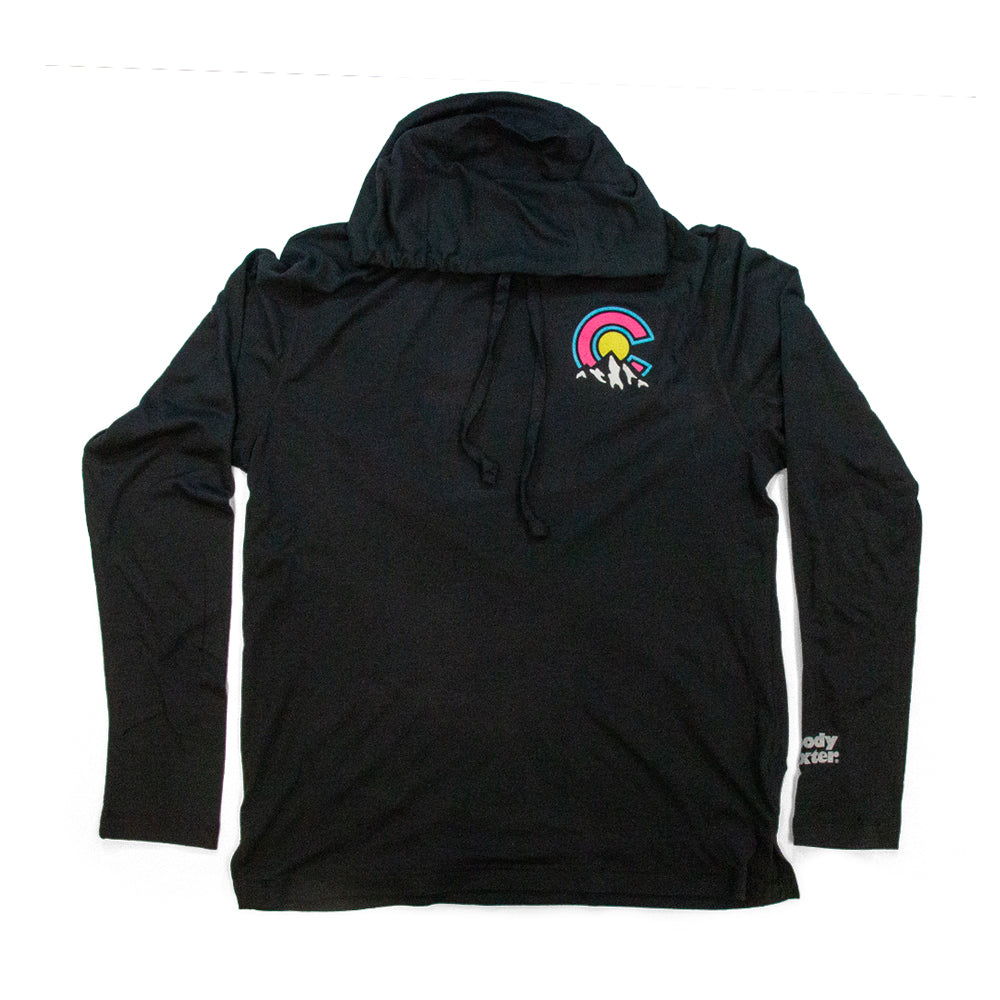 Men’s Colorado Mountains Hooded T-Shirt black front view