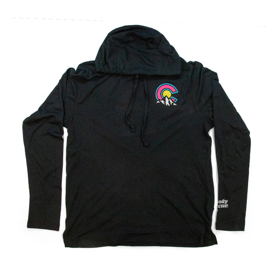 Men’s Colorado Mountains Hooded T-Shirt black front view