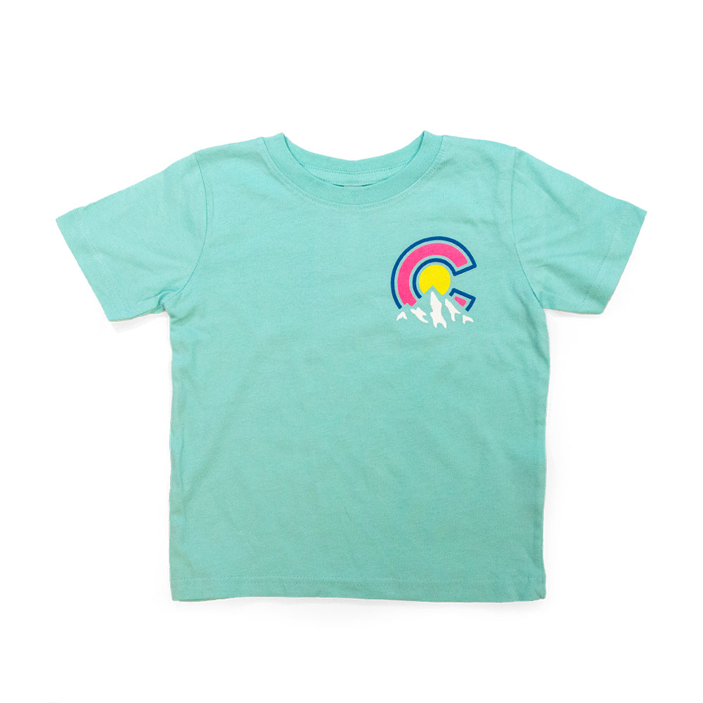Toddler Colorado Mountains Left Chest T-Shirt aqua front view