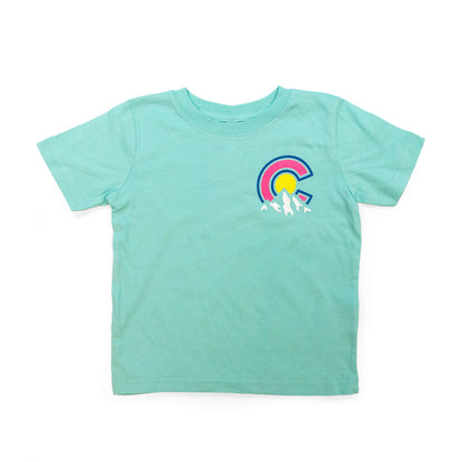 Toddler Colorado Mountains Left Chest T-Shirt aqua front view