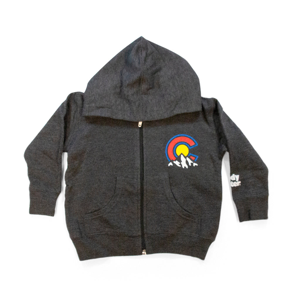 Toddler Colorado Mountains Zip Hoodie charcoal front view
