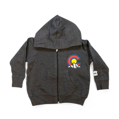 Toddler Colorado Mountains Zip Hoodie charcoal front view