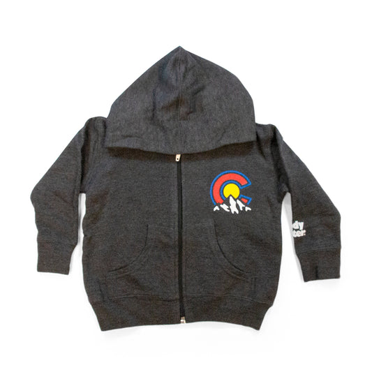 Toddler Colorado Mountains Zip Hoodie charcoal front view